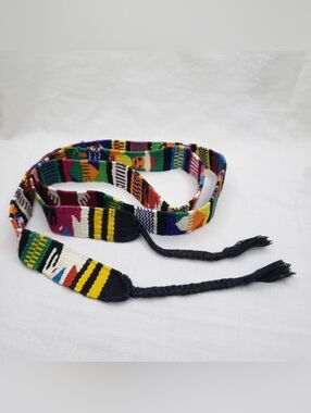 Guatemalan Hand Woven Folk Art Tie Belt Measures 50 Inches Large -XL